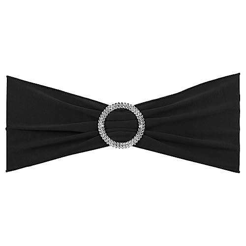 PATIKIL 13" x 5" Stretch Chair Sashes Bows, 25 Pack Elastic Chair Bands Sashes with Buckle Slider for Wedding Banquet Decorations Black