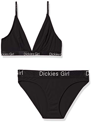 Dickies Girl Women's Dual Tone Triangle Bra & Bikini Set, Black, Large