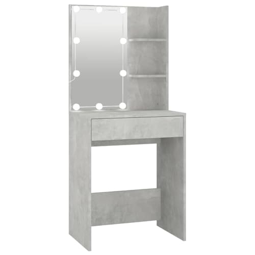 vidaXL Tocador con LED Mesa de Maquillaje Muebles con Espejo Cosmética Dormitorio Vestidor Iluminación Almacenaje Color Gris Hormigón 60x40x140 cm