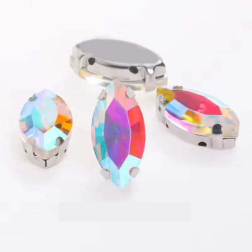 Image of 7X15Mm Horse Eye Shape Crystal Flatback Sew On Rhinestones DIY Embroidery Material Embroidery Kit 70pcs (Rainbow)