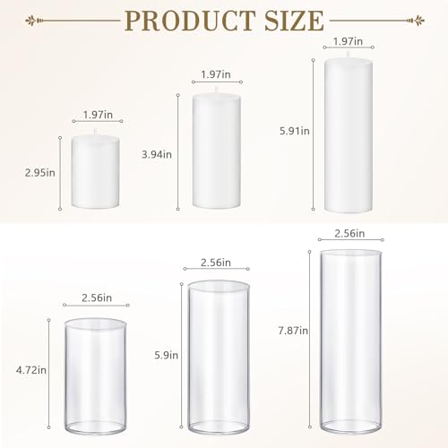 アイボリーホワイトピラーキャンドル72個 ガラスキャンドルホルダー付き クリアハリケーンキャンドルホルダー ガラスシリンダー花瓶 センターピースウェディングパーティー、イベント、ホームオフィス用(キャンドル36個+キャンドルホルダー36個) [2]