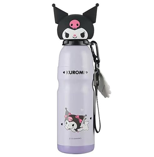 Image of Many Rainbows Kuromi Stainless Steel Insulated Water Bottle with Buckle and Strap - 600ml
