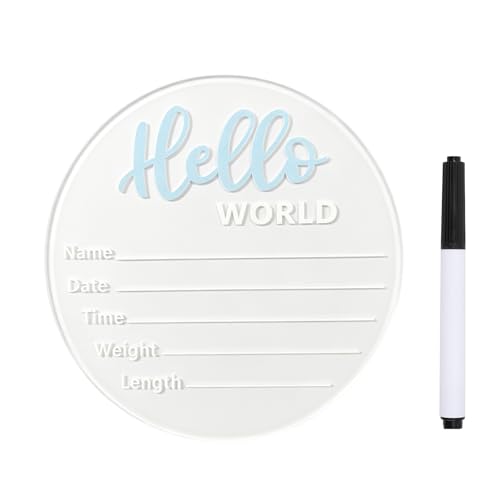 Image of Baby Announcement Sign, 5.9 Inch inchHello World inch Newborn Sign for Birth Announcement, Baby Name & Welcome Baby Board, Acrylic Newborn Announcement Sign for Hospital (Blue)