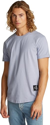 Calvin Klein T-Shirt Maniche Corte Uomo Badge Turn Up Sleeve Scollo Rotondo, Viola (Aleutian), XS