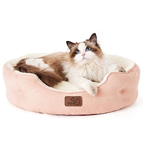 BEDSURE Katzenbett waschbar Katzen Bettchen - 51x48x15cm Katzenkorb mit zweiseitig Innenkissen Katzenschlafplatz für Katzen oder kleine Hunde, rosa