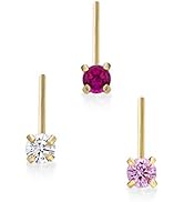 Lavari - 14K Gold 2mm White Pink Red Cubic Zirconium Nose Ring Set