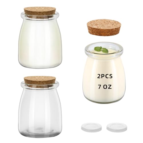 eispap 2Pcs 7oz Small Glass Jars with Cork Lids, Empty Candle Jars for Making Candles, Yogurt Container with PE Lids for Wedding Favors, Gift Jar, Baby Shower, Candy, Spices, with Twine, Labels (2)
