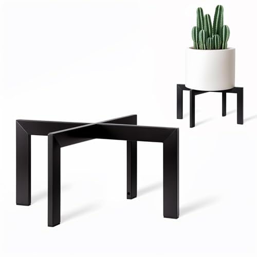 IZIDDO Plant Stand Indoor Outdoor,Metal Mid-Century Pot Stand,Modern Plant Holder Rattan Flower Plant Stool,Low Short Plant Stands for Indoor Fit 5-12 Inch Pot,Black(Pot & Plant Not Included)