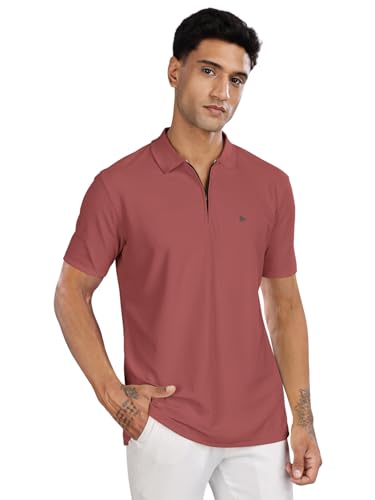 Image of BULLMER Trendy Solid Zipper Collar /Polo Neck Tshirt for Men