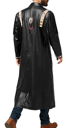Stylish Native American Fringe Western Leather Coat – Long Cowboy Trench Coat for Men3