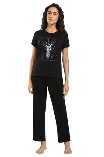 Image of Van Heusen Women Lounge V-Neck Regular Fit Casual Style T-Shirt - Cotton Spandex - Short Sleeve,Ultra Soft, Printed