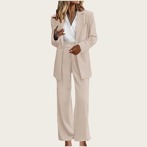 Office Sets for Women Fall 2 Piece Blazer Set Suit Casual Loose Long Blazer Jackets and Dressy Wide Leg Pant Suits2
