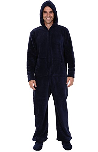 Alexander Del Rossa Adult Onesies for Men, Mens Onesie Pajamas Adults, Fleece Onesie for Men, Hooded Footed Mens Onsie Midnight Blue 3XL Tall (A0320MBL3XLT)