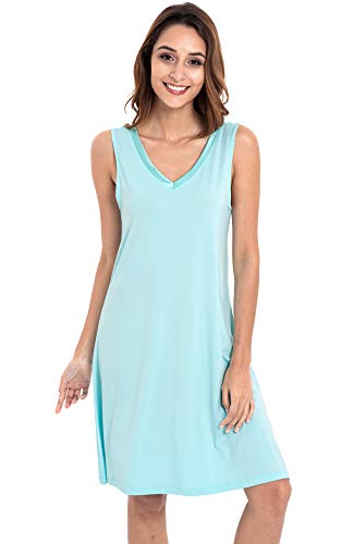 Image of GYS Cooling Bamboo Viscose Nightgowns for Women, Lightweight Sleeveless V Neck Sleep Shirt for Hot Sleepers, Soft Night dress