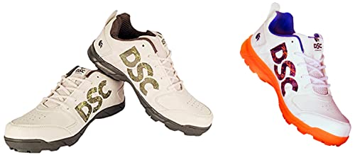Image of DSC Men's Beamer Cricket Shoes (Fluro Orange-White, Size 8 UK) & Beamer Cricket Shoe for Men & Boys (Light Weight | Economical | Durable | Size UK: 8) Grey-White