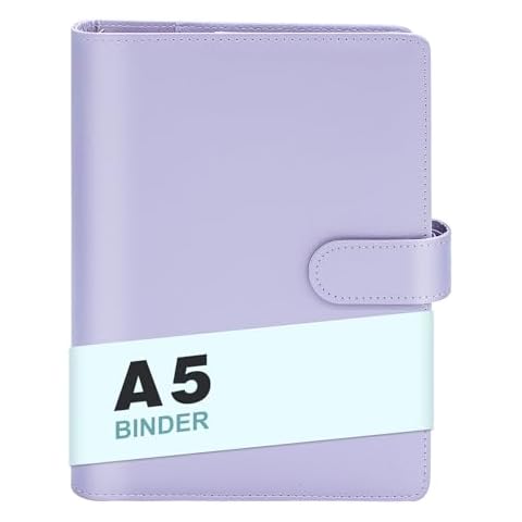 A5 Budget Binder,Mini Photocard Binder for A5 Filler Paper, Loose Leaf Personal Planner Binder with Magnetic Buckle Closure(Purple) Cover
