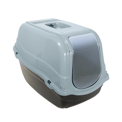 Rosewood Eco Line Recycled Plastic Hooded Cat Toilet, Litter Tray with Charcoal Filter - Ice Blue/Black