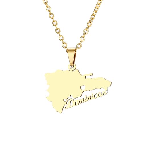 For Dominican Republic Stainless Steel Map Pendant Necklaces Map Jewelry Gold Color Items for Bridal Women Man Party Gifts Earri