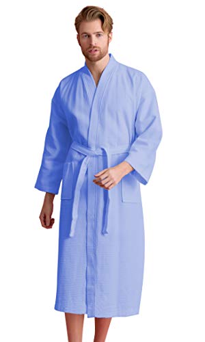 Albornoz para hombre Lujoso patrón cuadrado de algodón turco - Azul - Large