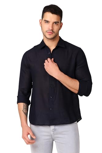 Image of Patrinus Pure Linen Mandarin Collar Full Sleeve Shirt