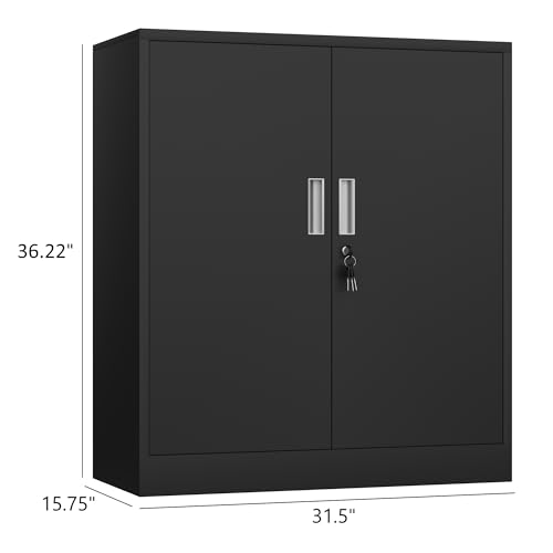 iJINGUR Metal Storage Cabinet with Locking Doors and 2 Adjustable Shelves, Small Lockable Storage Cabinet for Home Office Garage (Black) - Image 4