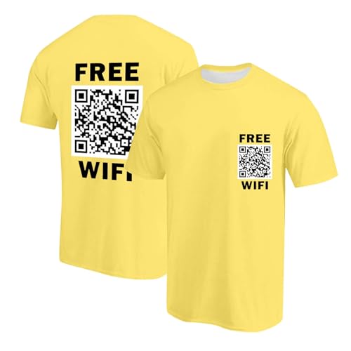 5600 Maglietta da uomo con scollo rotondo e stampa QR code, a maniche corte, casual, alla moda, casual, a maniche corte, con glitter, giallo., S
