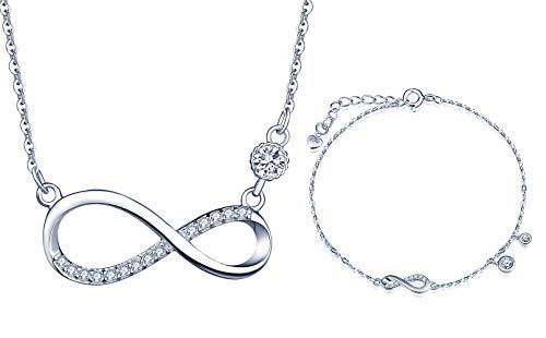 Yumilok Collar de plata 925 para mujer, colgante de símbolo de infinito, pulsera con símbolo de infinito, circonitas decoradas, conjuntos de joyas, plata, regalo de cumpleaños de Navidad
