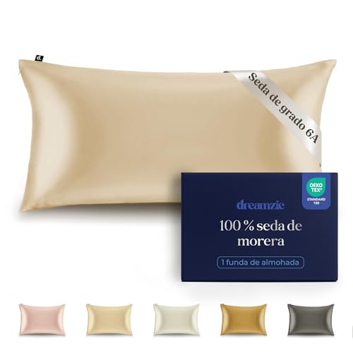 Dreamzie Funda de Almohada de 100% Seda 40 x 80 cm - 22 Momme Seda de Morera, Grado 6A, Certificado Oeko-Tex - Lujo para el Cabello y la Piel, 1 Unidad (Marfil)