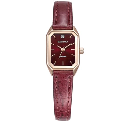 Montre ronde femme Ellen Tracy idéale pour le bureau avec son bracelet en cuir bordeaux