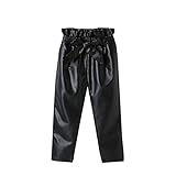 Comeonze Toddler Girls PU Leather Pants Solid High Waist Elastic Trousers Stretch Leggings Pencil...