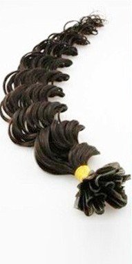 HOTstyle - 20" (50cm) Nail tip/U tip human hair pre bonded extensions curly - natural black - 0.5g /strand