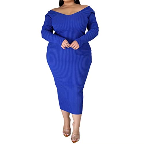 Image of Women's Plus Size Sexy Long Sleeve Maxi Sweater Off Shoulder Knit Dress