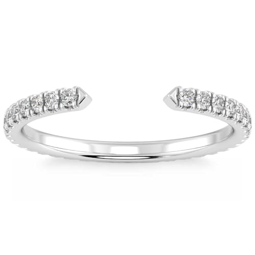 Pompeii 1/2Ct Pave Diamond Open Wedding Ring 14k Gold Stackable Band Lab Grown (F/G,VS1-VS2)