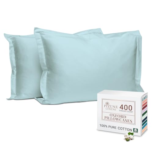 Pizuna 100% Cotton Standard Pillowcases 2 Pack Baby Blue 50x75cm, 400 Thread Count Long Staple Combed Cotton Soft Pillow Cover, Sateen Weave Oxford Pillow Cases (Cooling Pillowcase 2PC)