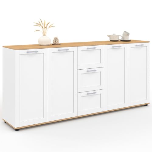 IDMarket VITO XXL - Aparador de 180 cm, 4 puertas con 3 cajones, madera y blanco