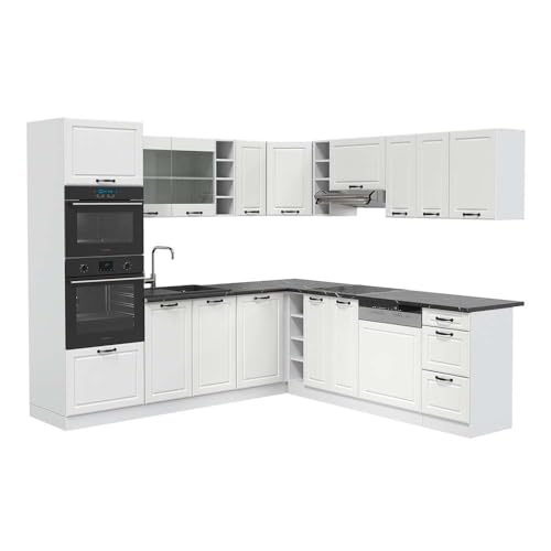 Vicco Eckküche R-Line, Weiß Landhaus, 247 x 60 cm, AP Anthrazit, für Flexible Anordnung und modulare Erweiterung