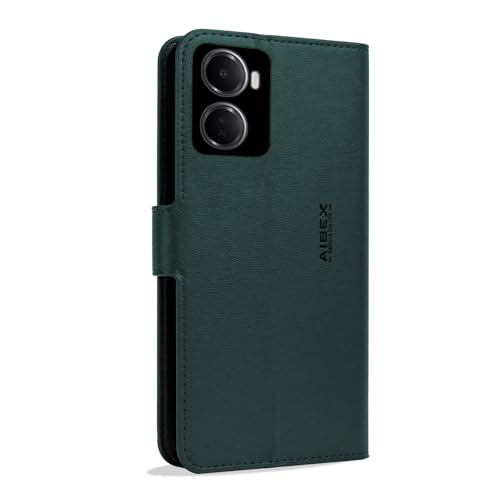 Image of AIBEX Compatible for Redmi 15A 5G Flip Cover Leather Finish | Inside TPU with Card Pockets | Wallet Stand | Complete Protection Flip Case Green