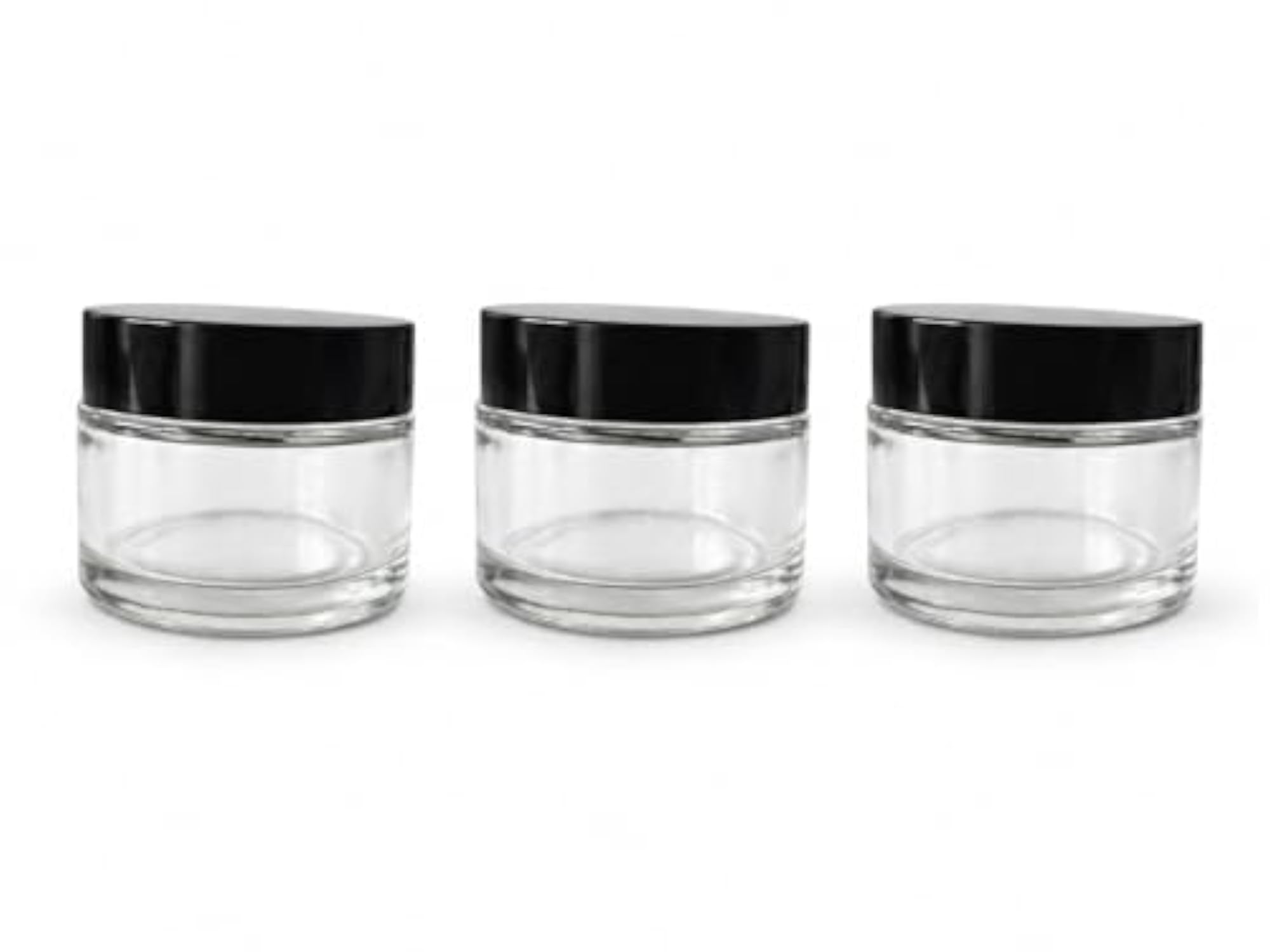 Clear Glass Cosmetic Jars with Black Lids, Pack of 3