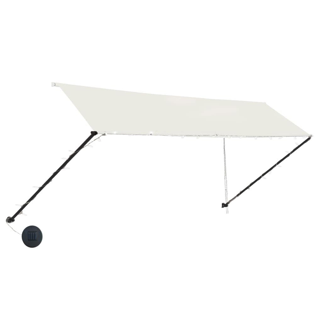 Chowany żagiel przeciwsłoneczny z diodami LED 350 x 150 cm, kremowy, wodoodporny i odporny na promieniowanie UV, na taras, balkon lub do ogrodu, wysokiej jakości tkanina z powłoką PA i ramą