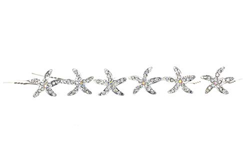 Set of 6 Starfish Sea Star Rhinestone Crystal Hair Pins H032