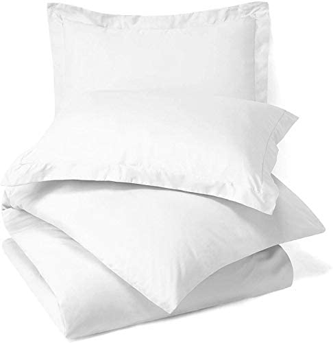 100% Egyptian Cotton - 1 Piece Rajai/Duvet/Blanket Cover with Zipper Closure and 2 Piece Oxford Pillow Covers - 400 Thread Count, Long-Staple & Sateen-Finish 3PC Set-White Solid,Single Size.-image-27