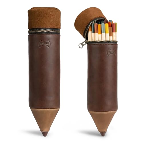 Image of Hide & Play, Pencil-Shaped Case for Pens, Pencils, Markers, and Office Accessories, Zippered Bag, Pen Storage, Full Grain Leather, Handmade (Bourbon Brown)