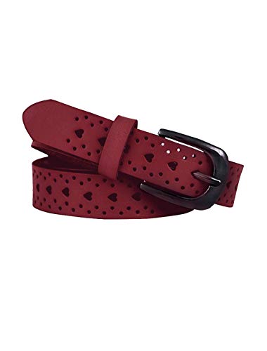 uxcell Women Carved Multi-hole Hollow Alloy Pin Buckle Leather Belt