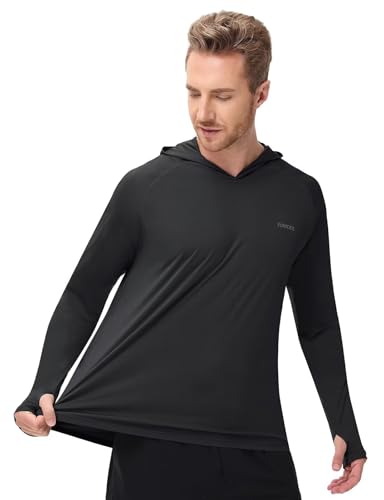 Image of Mens Long Sleeve Athletic Hoodie Sun Protection Gym Workout Shirt for Hiking Running Fishing
