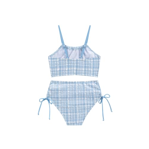 LIZENS Girls Two-Pieces Plaid Swimwear Spaghetti 2-12Years Tie Side Beach Bathing Swimsuit Bikini Sets2