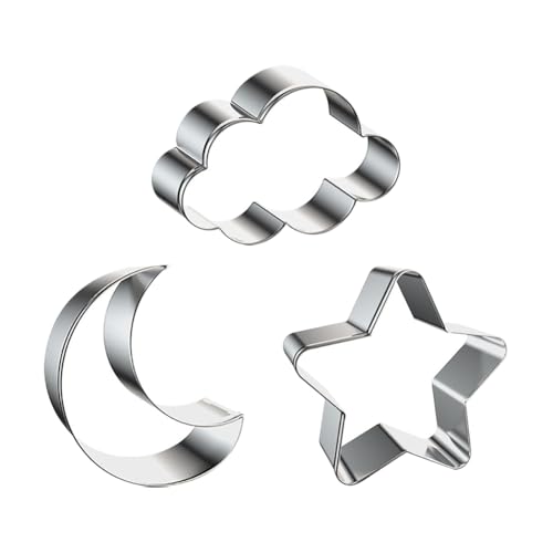FSSTUD Lot de 3 emporte-pièces en forme d'étoile et de lune en forme de nuage - En acier inoxydable - Pour la cuisine et la maison