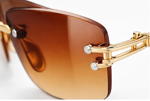 Image of FAVELA Premium Rimless Rectangular Sunglasses for Men & Women | Gold Tinted Luxury Eyewear | Lightweight Metal Frame | UV400 Protected Stylish Goggles | Medium Size