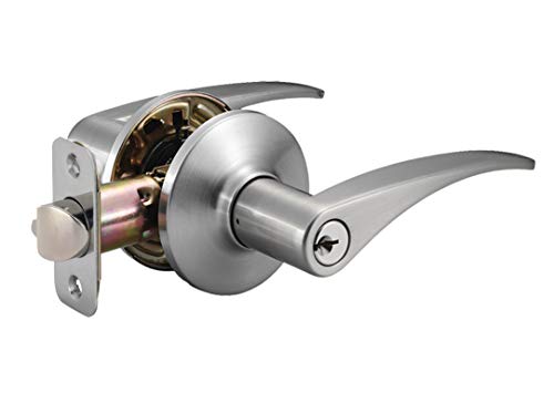 AmazonBasics Victory Door Lever With Lock, Entry, Satin Nickel
