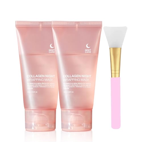 PAQIMAN 2 Pcs Collagen Night Wrapping Mask,Hydrates and Tightens Skin Reduces Sagging Bio Collagen Sleeping Mask.