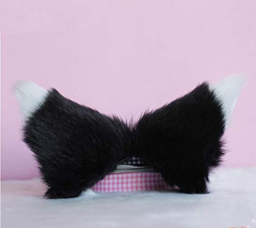 Hot Sweet Lovely Anime Lolita Cosplay Fancy Neko Cat Ears Hair Clip Black With White Tips